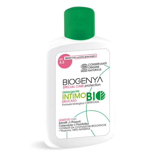Biogenya - Sapone Detergente per l'igiene Intima Delicato BIO. Con Estratti di Propoli, Calendula e Fiordaliso e profumo 100% di origine naturale