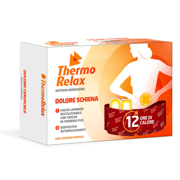 ThermoRelax - Facia Lombare con 4 Dispositivi Autoriscaldanti Sostituibili. Sollievo contro i dolori alla schiena, mantiene il calore fino a 12 ore.